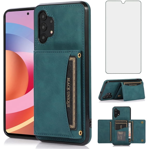 Phone Case for Samsung Galaxy A32 5G 2021 6.5 inch Wallet Cover with Screen Protector and Card Holder Stand Cell Accessories Gaxaly M32 G5 Galaxies A 32 32A S32 SM-A326U A326U Women Men Blue