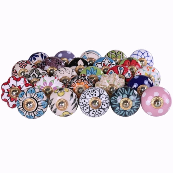 Perillas de cerámica multicolor con diseño floral, paquete de 25, RAJRANG
