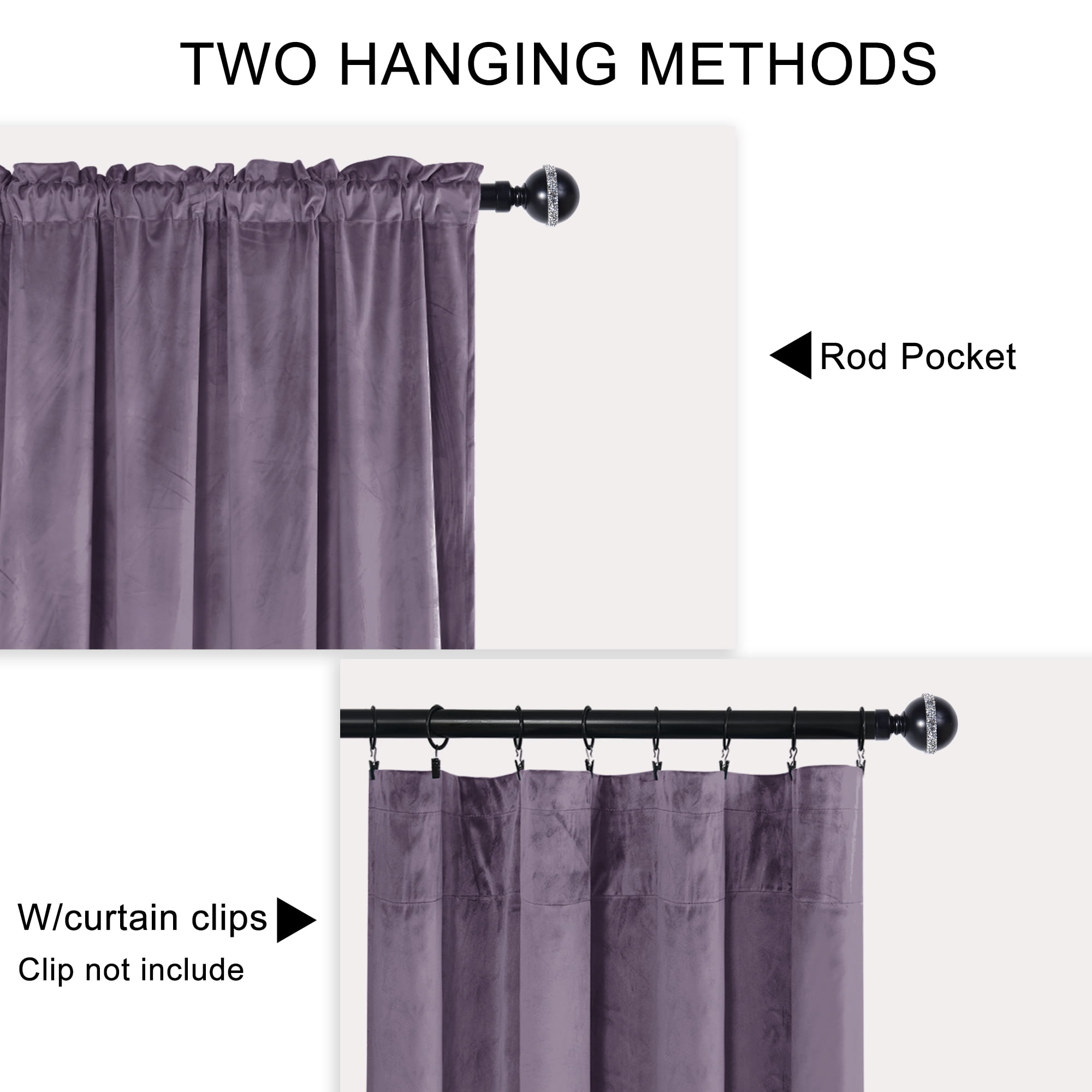 XWZO Velvet Curtains 96 inch-Rod Pocket Blackout Curtains Room Darkening Window Drapes with Tiebacks for Bedroom Living Room, 52"W x 96"L, Lavender Purple, 2 Panels