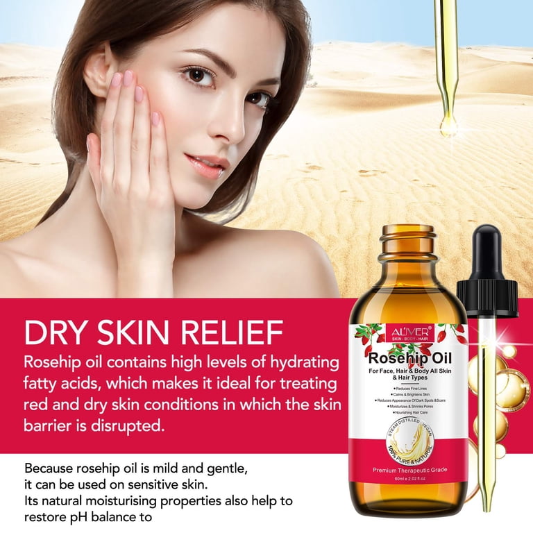 ALIVER Rosehip Seed Oil for Face, Skin Care, Hair Care, Scalp Massage &  Body Massage, Anti-Aging, 100% Pure & Natural, Cruelty Free, 2.02 fl oz -  Walmart.com