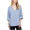 thumbnail image 2 of Free People Womens Bishop Sleeves Striped Tunic Blouse, Blue, X-Small, 2 of 2