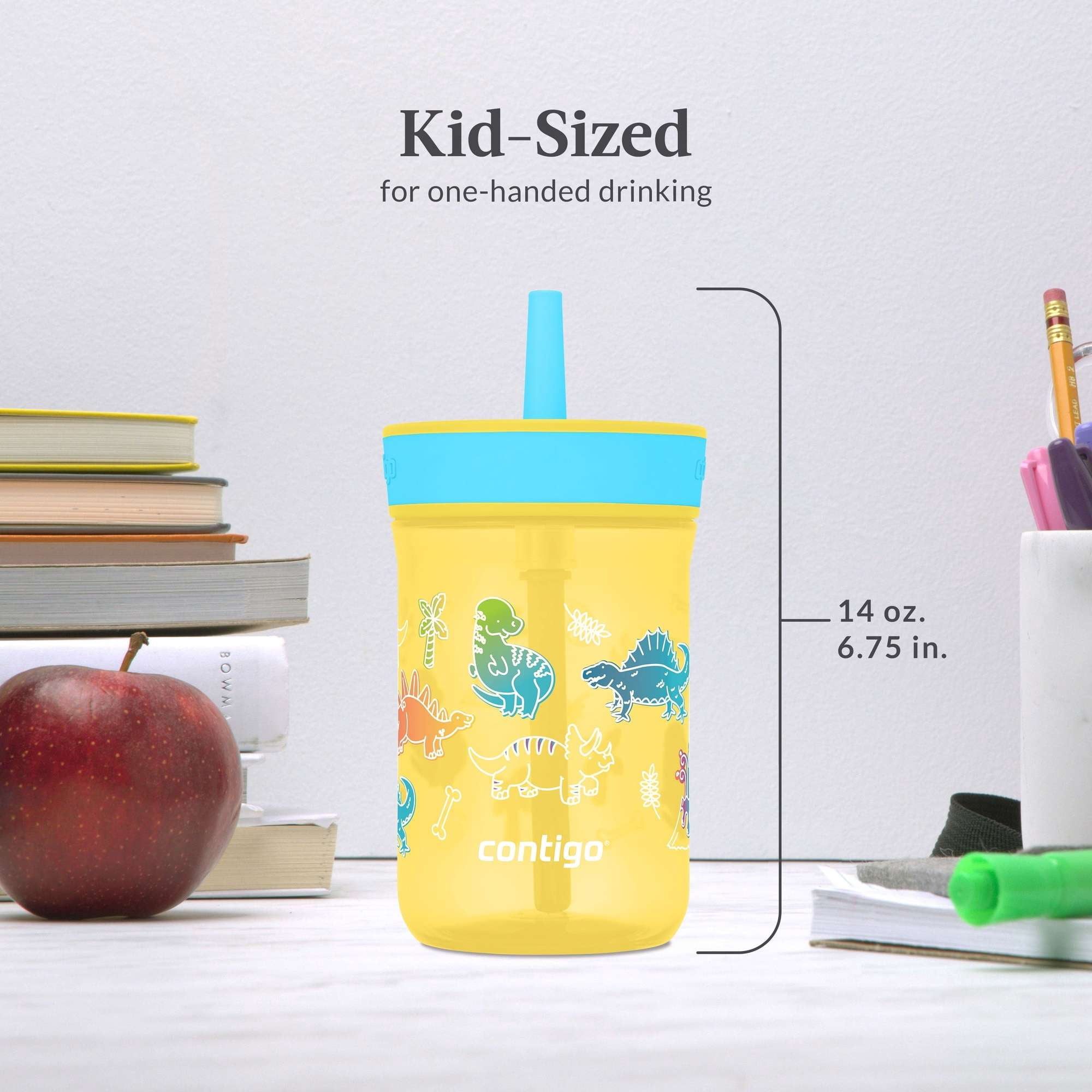 Contigo Kids Leighton Spill-Proof Tumbler with Straw, Ages 3+, 14 oz, Yellow