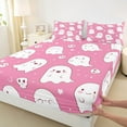 thumbnail image 3 of jejeloiu Pink Lovely Ghost Queen Sheet Sets,Halloween Skull Skeleton Flat Sheet,Pink White Queen Fitted Sheet,Lightweight Room Decorative,4 Pieces, 3 of 7