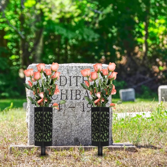 Cemetery Vases for Grave, 15.3 Inch Tall Cemetery Vase with Spikes Foam Drainage Holes, Grave Flower Holder for Outdoor Memorial Cemetery Decoration (2 PCS)