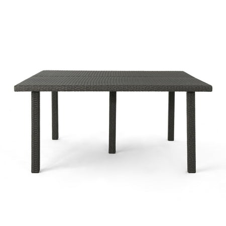 Noble House Fiona 64" Square Wicker Patio Dining Table in Gray