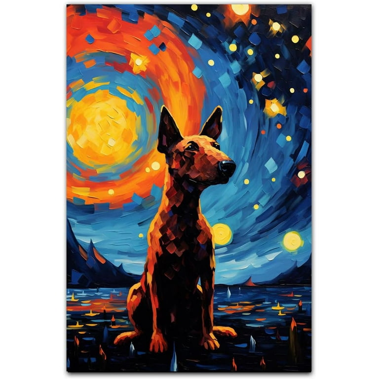 Hudo Miniature Bull Terrier Gift Starry Night Dog Canvas Wall Art Famous Oil Paintings Dog Poster Funny Dog Print Colorful Abstract Farmhouse Gallery Aesthetic Room Wall Decor for Bedroom Walmart