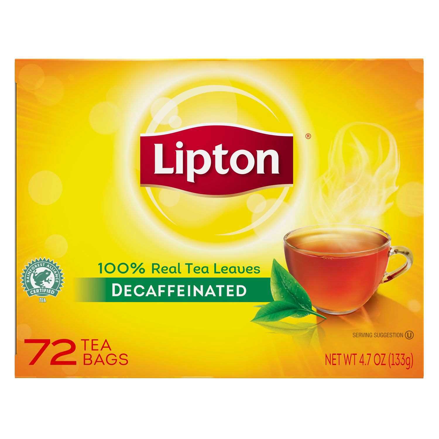 Lipton Decaffeinated Black Tea Bags, 72 Count (Pack of 6), Total 432 Tea Bags