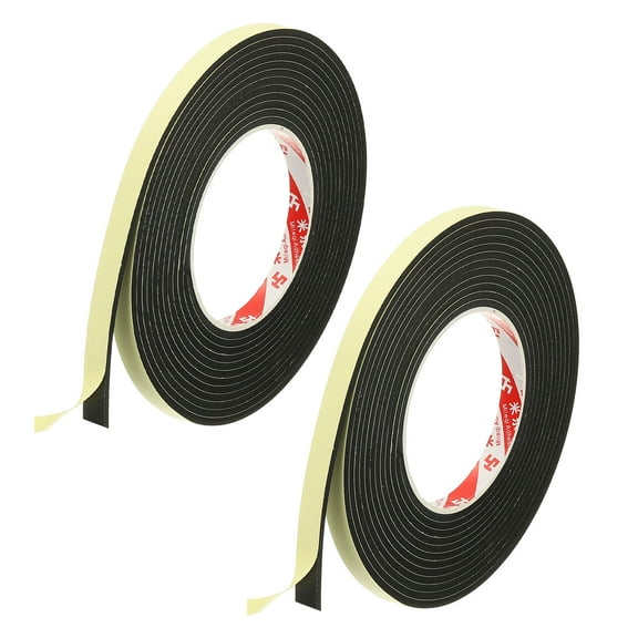 3/8 Inch x 16.4 Ft Weather Stripping Door Seal Strip, 2 Roll 3mm Thick EVA Self Adhesive Foam Seal Tape for Door Window Insulation, Black