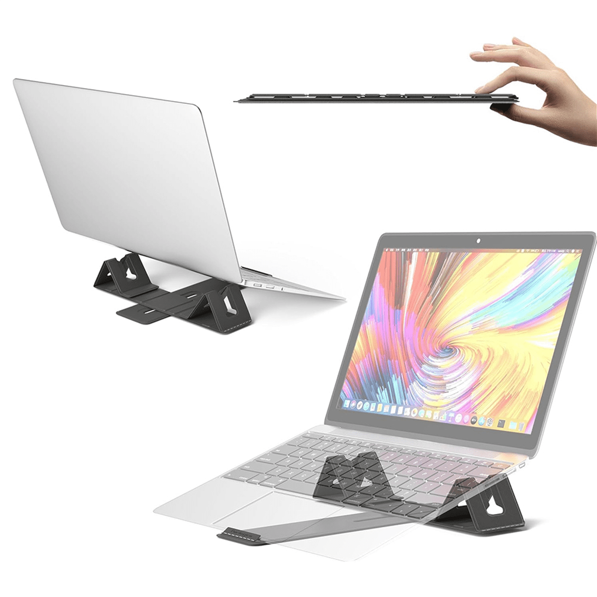 Magnetic Adjustable Travel Laptop Stand for Digital Nomads and Business Travelers. Compact, Foldable, for Desk Use