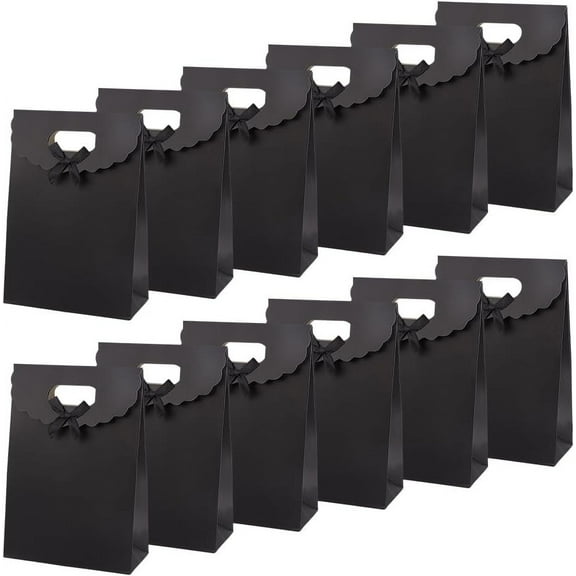 12pc Rectangle Paper Gift Bags Ribbon Bowknot Decorated Candy Tote for Birthday Wedding Pearl Pink 14.5x6x21cm