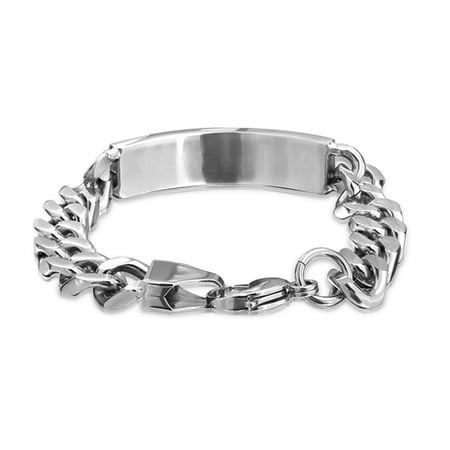 silver name bracelet mens identification curb religious tone plate ways stainless cross steel side engravable bracelets