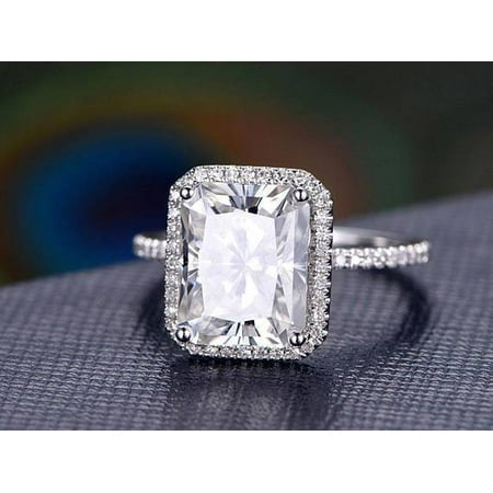 18k White Gold Moissanite Ring - 1.5 Carat Real Moissanite and Diamond Engagement Ring in 18k Gold Over Silver
