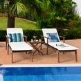 thumbnail image 3 of Costway 3PCS Patio Rattan Lounge Chair Folding Table Set Chaise Wood Cushioned White, 3 of 10