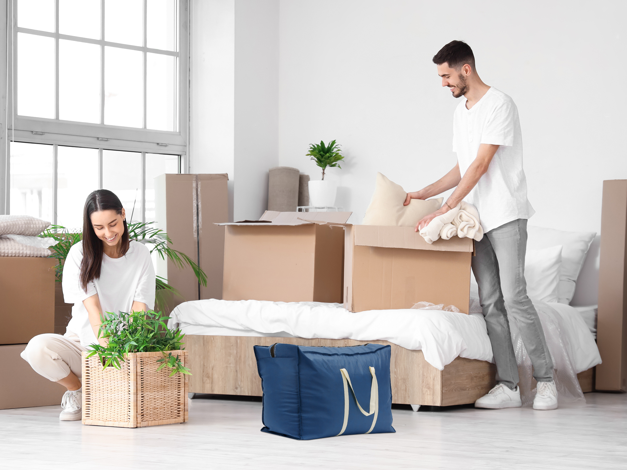 Unique Bargains 1 Pack Clothes Storage Bags Moving Bags Navy Blue 23*16*10in