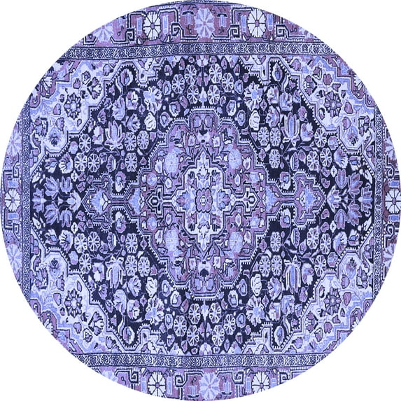 Ahgly Company Machine Washable Indoor Round Medallion Blue Traditional Area Rugs, 8' Round