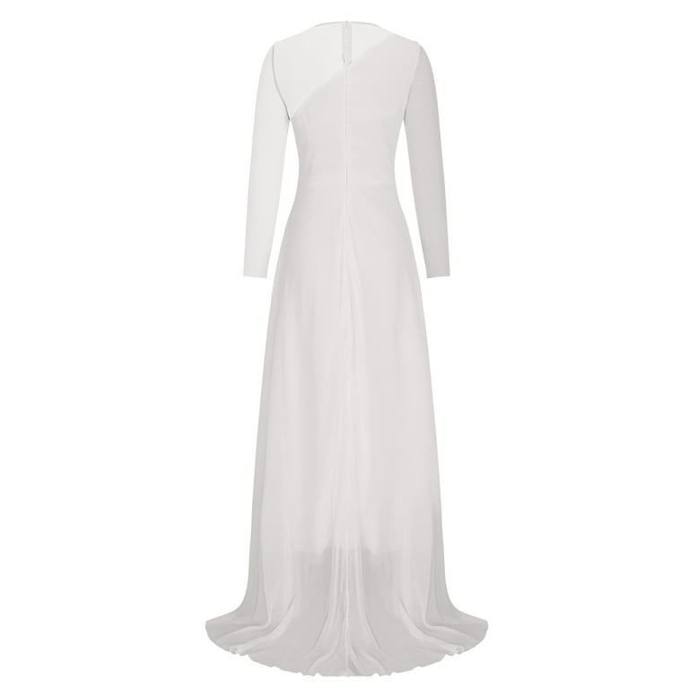 Lovskoo 2024 Women's One Shoulder Chiffon Dress Ruffle Long Sleeve Formal  Long Maxi Dress Evening Gown White XL - Walmart.com