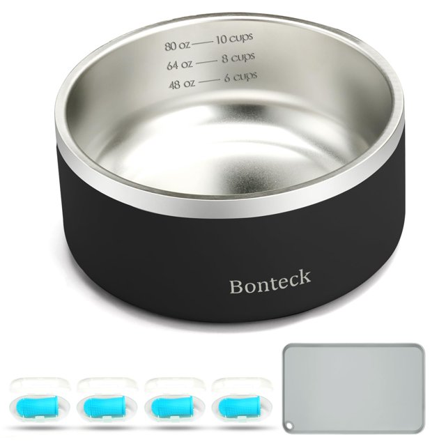 Bonteck Cuenco Para Perros – Agua Y Comida Para Perros, Cuencos De Metal Antideslizantes Y Antioxidantes, Grande, A Prueba De Derrames, Aislado, Doble Pared, Plato Para Mascotas Para Perros, Gatos Y M