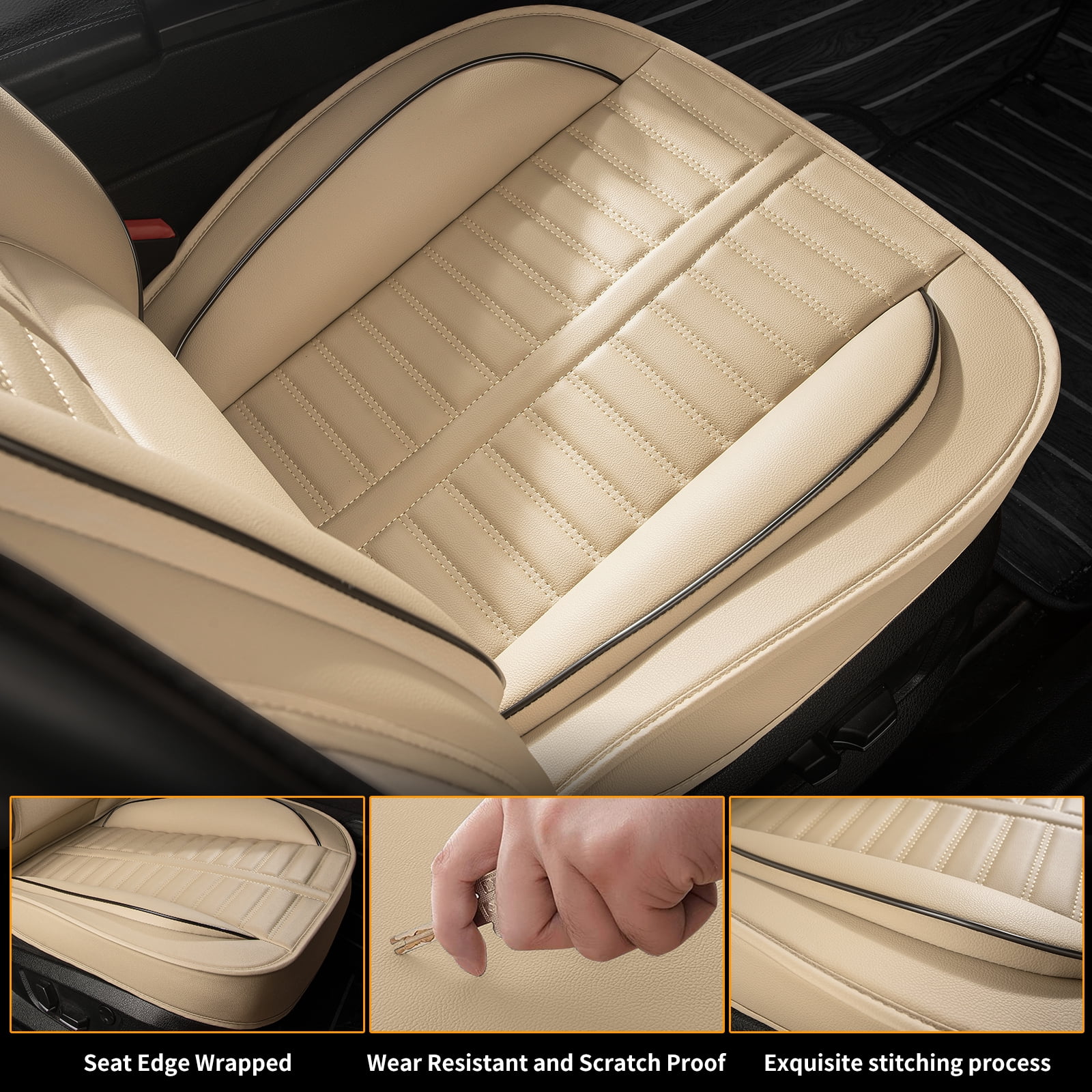Jiamaoxin Car Seat Covers Fit for Ford F-150 2009-2025: 2PCS Front Seat Cover Waterproof Leather Vehicle Seat Cushion(2 Seats, Beige)