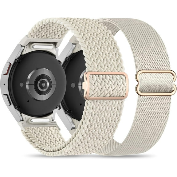 One Click No Gap Stretchy Nylon/Braided Bands Compatible with Samsung Galaxy Watch 7/6/5/4/FE 40mm 44mm/ Watch 5 Pro 45mm/ Watch 6/4 Classic 43mm 47mm 42mm 46mm,20mm Soft Nylon Sport Wristband(2 pack)