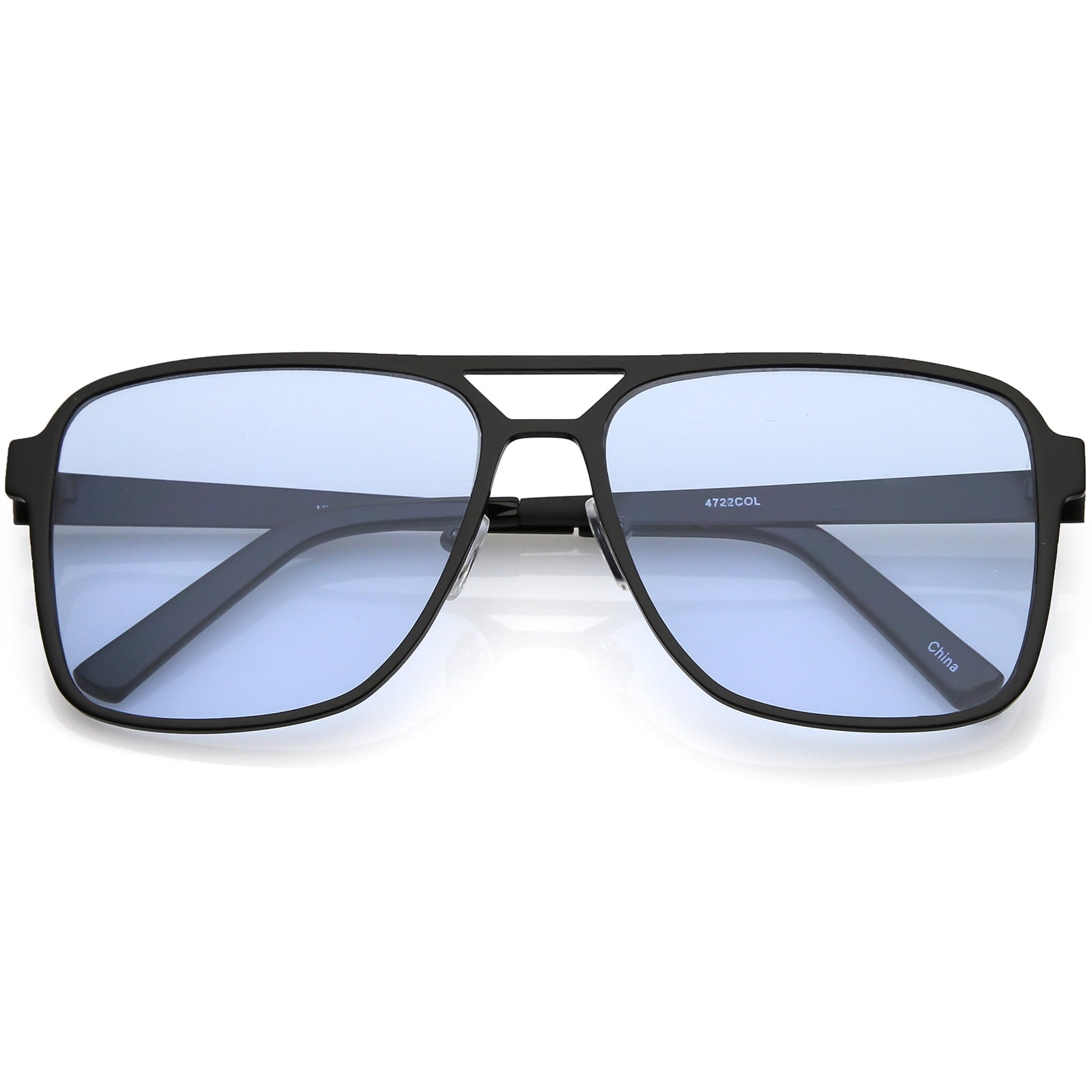 Oversize Flat Top Aviator Sunglasses Color Tinted Square Flat Lens 58mm (Black / Blue)