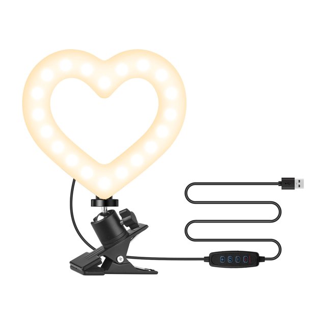 Lámpara fotográfica Luz de video RGB de 6 pulgadas Luz de relleno LED en forma de corazón Portátil con clip Iluminación para conferencias Regulable USB Alimentado para transmisión en vivo Video en lín Abanopi Lámpara de fotografía