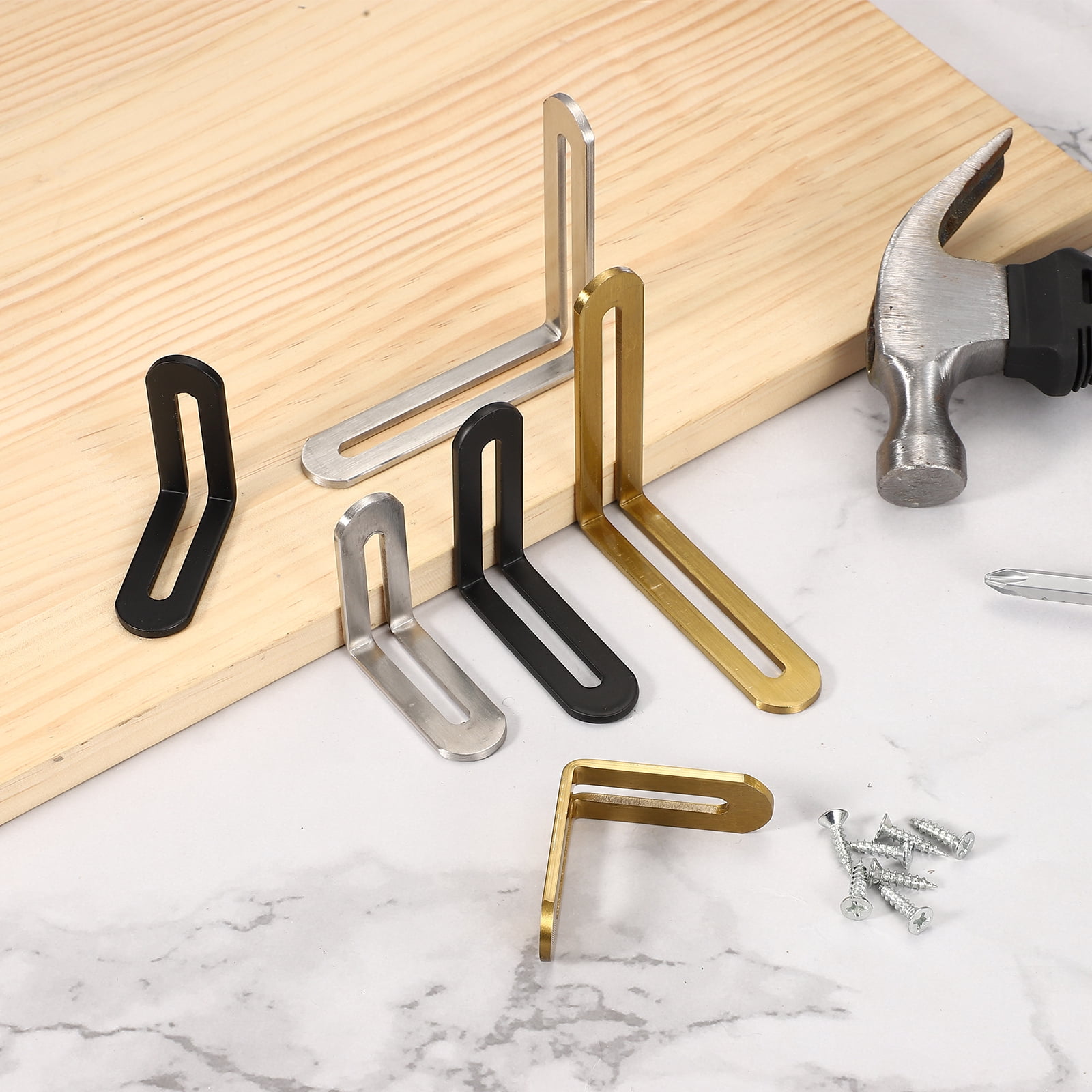 Uxcell 8 Pcs Adjustable Right Angle Brackets, Slotted L-Shape Corner Bracket 3.1"x0.7"x3.1", 90 Degree Steel l Bracket Support for Shelves, Wood Furniture Construction, Silver