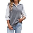 thumbnail image 1 of Chaleco De Punto Para Mujer Con Cremallera De Un Cuarto Cuello Vuelto Sin Mangas Color Puro Chaleco Elástico Suelto Suéter Gris M, 1 of 8