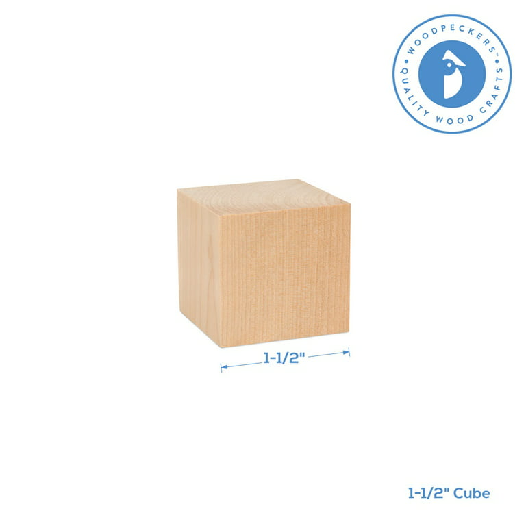 Unfinished Wood Craft Cubes 1-1/2 inch, Pack of 24 Small Wooden Blocks to  Decorate, Wooden Cubes for Crafts and Décor, by Woodpeckers