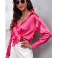 thumbnail image 1 of Blusa de mujer de satén de seda con cuello en V, elegantes blusas de negocios, 1 of 4