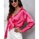 thumbnail image 1 of Blusa de mujer de satén de seda con cuello en V, elegantes blusas de negocios, 1 of 4