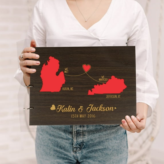 Darling Souvenir Personalized Engraved Laser Cut Wedding Guest Book Wooden Cover Sign-in Book Registry Guestbook Scrapbook-Z6