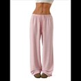 thumbnail image 3 of Pantalones Deportivos Rectos de Pierna con Cintura con Cordón para Mujer, Pantalones Casuales Holgados y Largos de Verano. Rosa M, 3 of 9