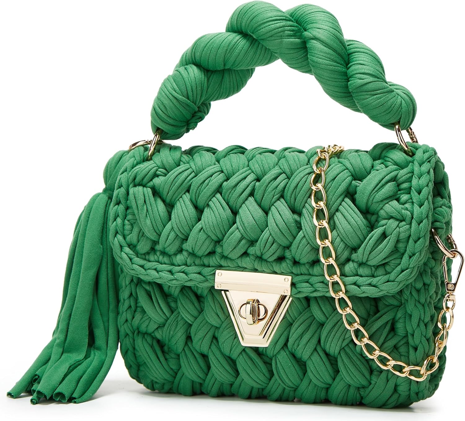 CAILDANL Chunky Yarn Knit Crochet Tote Purse Crossbody Bags for Women - Handwoven Evening Clutch Flap Shoulder Bag