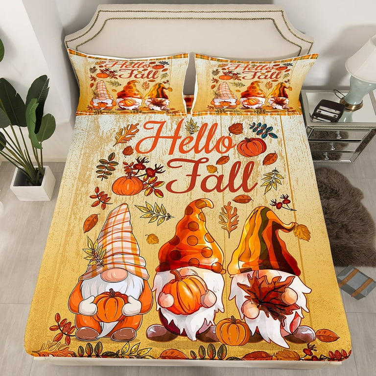 Feelyou Thanksgiving Bed Sheet Set Queen - Cute Turkey Harvest Print, 4-Piece With Deep Pockets
