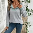 thumbnail image 2 of ZUKMRJPC Womens Quarter Button Sweaters Fall Trendy Patchwork Long Sleeve V Neck Shirts Collared Pullover Sweatshirt Casual Work Knit Tops, 2 of 5