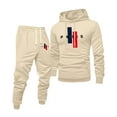 thumbnail image 2 of PARIS Men's Winter 2-Piece Casual Set, Printed Hooded Sweatshirt and Sweatpants, Sportswear Lounge Outfit For Street Style and Daily Use,Beige,L, 2 of 5
