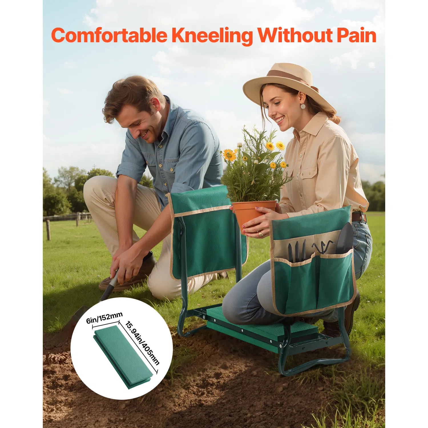 Heavy Duty Garden Kneeler and Seat with 6-Inch Wide Kneeling Pad,Portable Folding Bench for Pain Relief,Includes 2 Tool Bags Ideal for Seniors and Gardeners