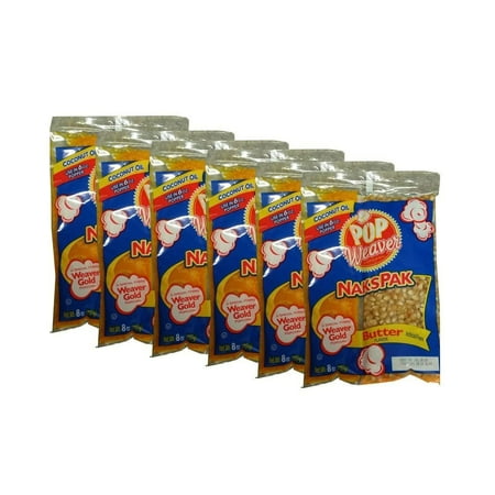 Pop Weaver Naks Pak 8 oz Butter Flavored Coconut Oil and Popcorn Packs for 6 oz Popper Popping Machine - 6