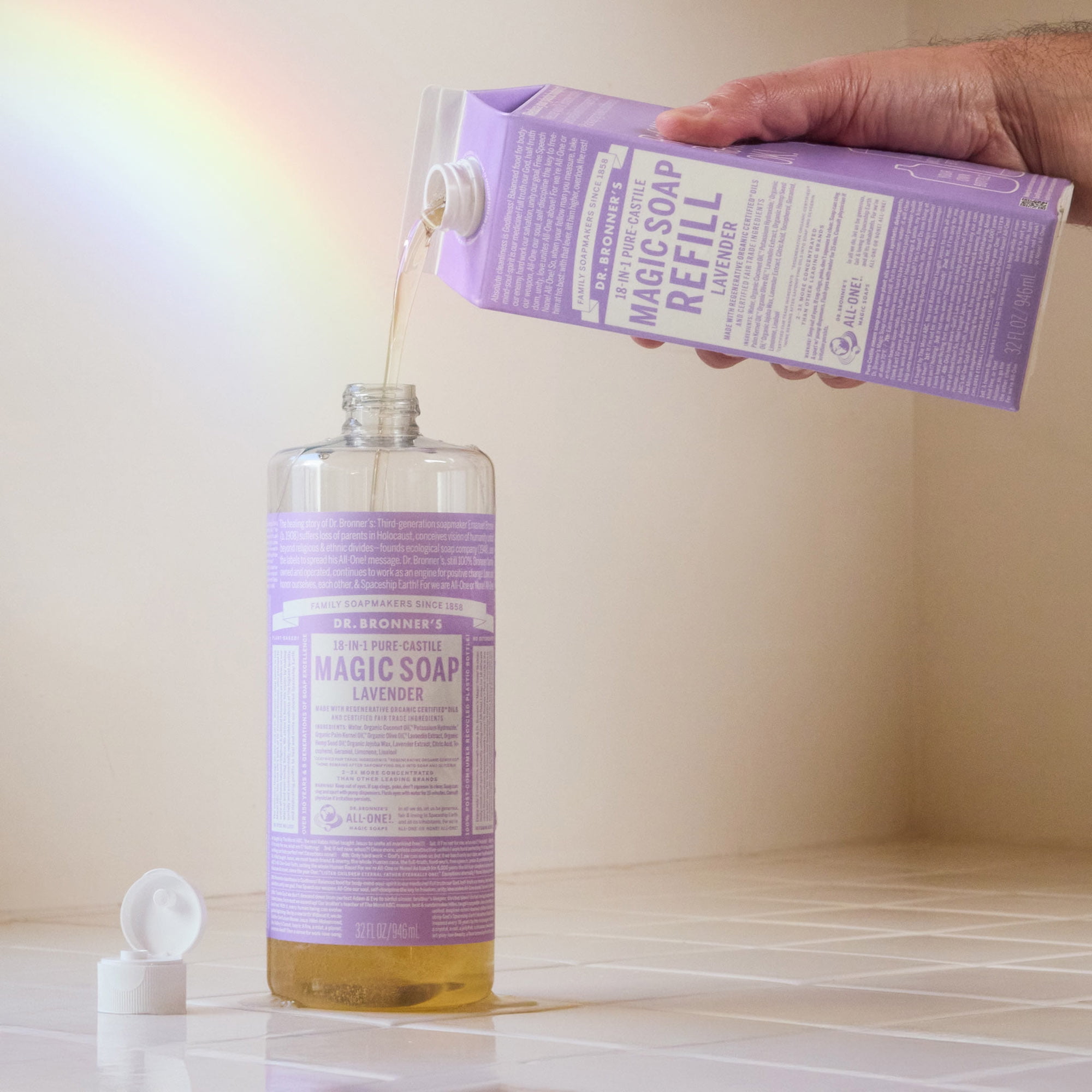 (3 pack) Dr. Bronner's Magic Soap - Castile Liquid Refill Carton - Lavender - 32 oz - 18-in-1 uses - Adults, Teens, Children