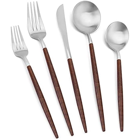 Silverware Set with black handle, 30 Piece Stainless Steel Cutlery Flatware Set, Kitchen Utensil Sets for 6, Tableware With Knife Spoons And Forks Set, Satin Finished Polished