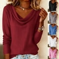 thumbnail image 1 of Hfnxid Women's Long Sleeve Shirts Cowl Neck Work Tops Solid Color Casual Pullover Dressy Business Casual Tshirts White,L, 1 of 9