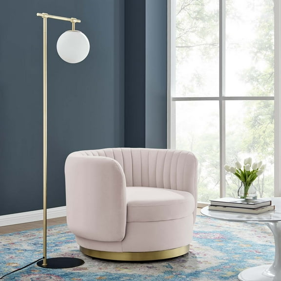 Modway Embrace Tufted Performance Velvet Swivel Chair in Gold Pink