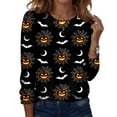 thumbnail image 2 of IYYVV Halloween Shirts for Women Long Sleeve Crewneck Casual Dressy Tops Funny Ghost Pumpkin Graphic Fall Fashion Top Deep Red M, 2 of 7