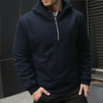 thumbnail image 3 of ZCFZJW Mens Casual Cotton Hoodies Lightweight Fall Winter Quarter Zip Long Sleeve Hooded Pullover Sweatshirts with Multi-Pockets Navy S, 3 of 10