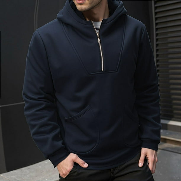 pstuiky Camisas casuales de manga larga para hombre, Sudadera con capucha y bolsillo de manga larga para hombre, informal, con cremallera y colores sólidos Tops de hombre m