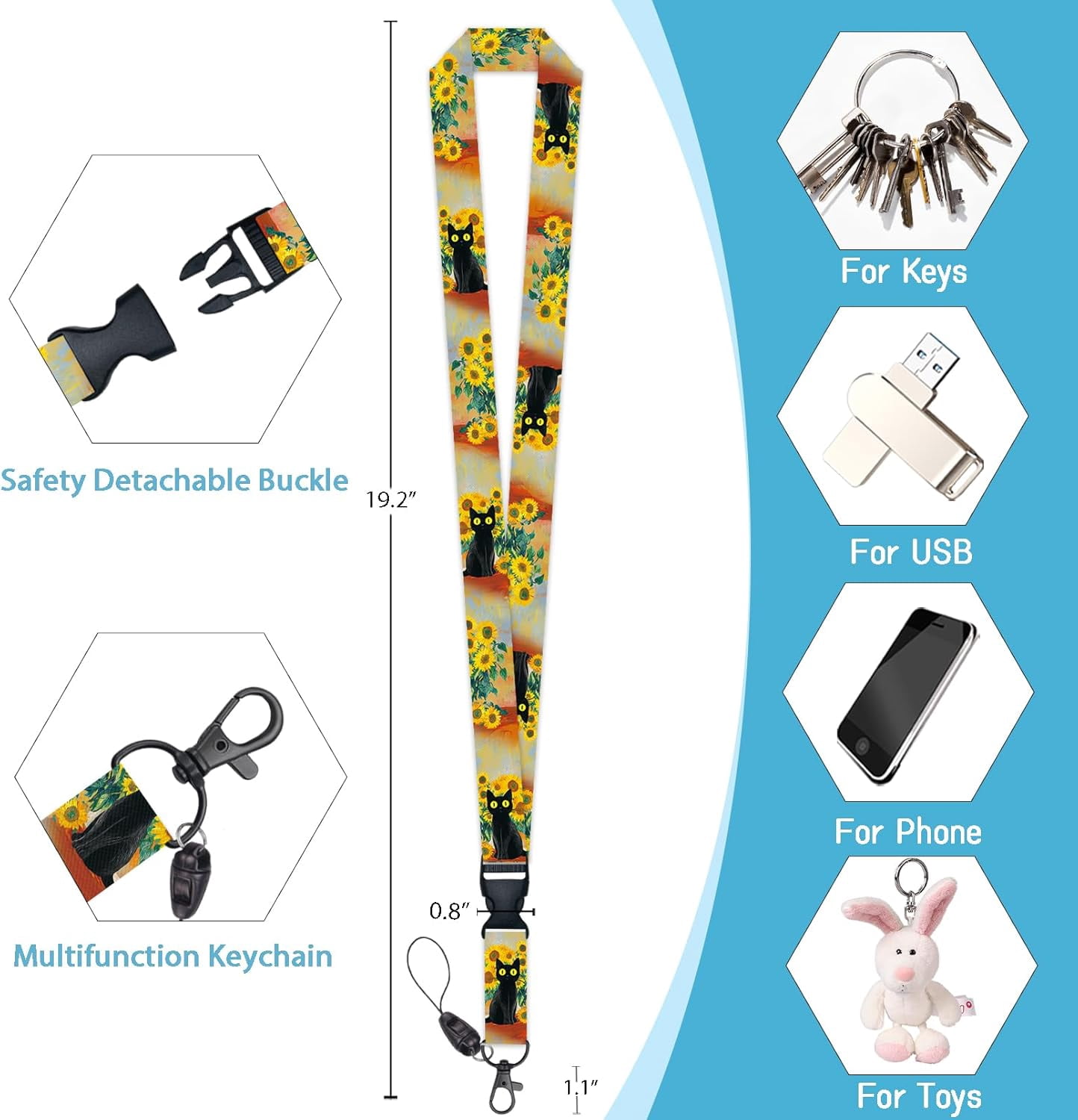 MM Black Cat Lanyards for ID Badges, Badge Holder with Lanyard Detachable,Badge Reel Retractable Keychain Clip, Vertical Cruise Ship Cards Holder Protector Name Tags, Teacher Nurse Office Women Gifts