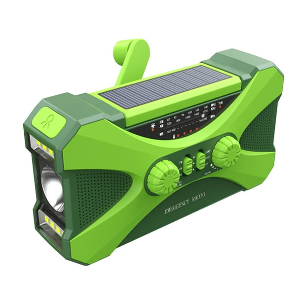 Tmvgtek Radio De Emergencia Radio Con Manivela Solar Recargable Con Dos Altavoces (Verde)