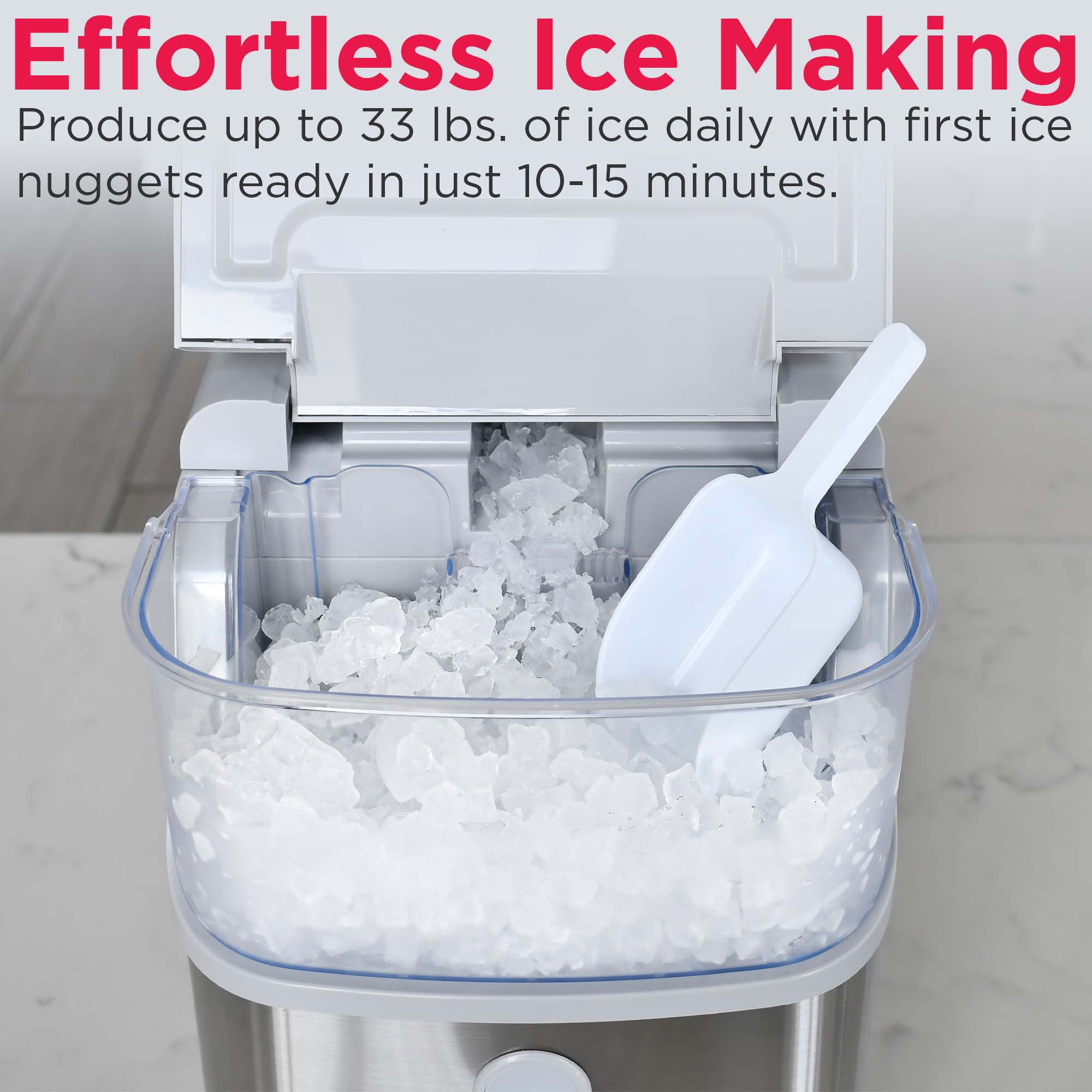 Frigidaire 33 lbs. Countertop Nugget Ice Maker, Self-Cleaning Ice Machine with Touch Controls, Stainless Steel