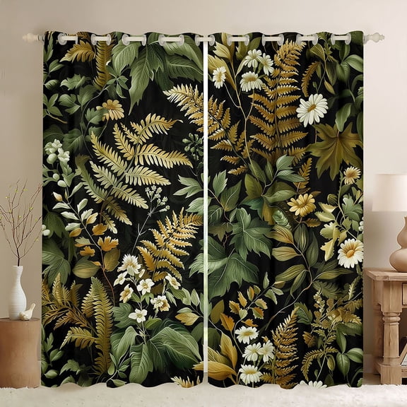 Manfei Boys Girls Tree Leaves Black Out Curtains,Botanical Plants Curtains Pack of 2 (42x63 Each),Vintage Aesthetics Bedroom Curtains,Luxury Bedroom Decor