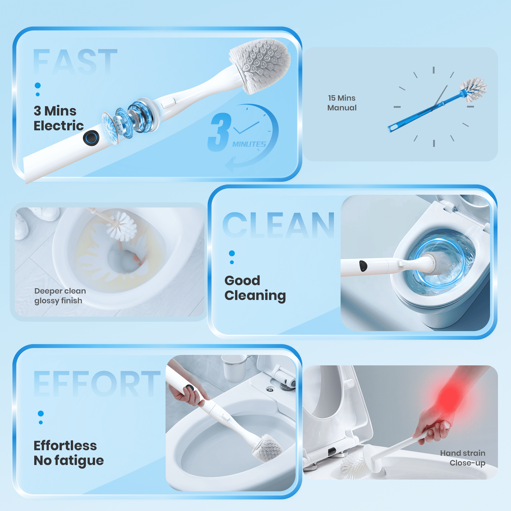 Xecessory Electric Toilet Brush and Holder Set, 8 in 1 Electric Toilet Bowl Cleaning Kit with Replaceable Brushes, Hard Nylon Brush and Soft Silicone Brush